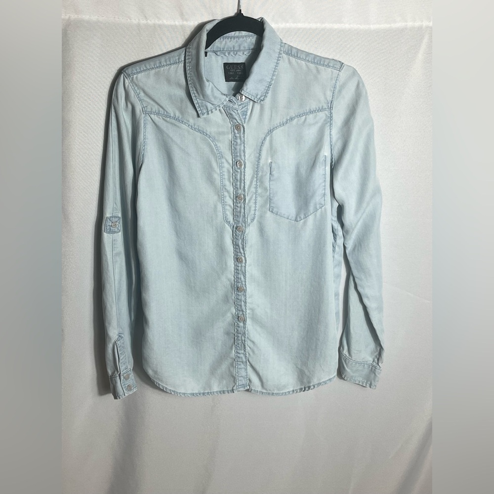 Guess Light Blue Chambray Button Down Top Sz S | Boho Chic Everyday